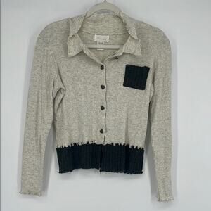 Vintage 90s Cottage Granny Cardigan Medium Sweater Top Shrunken Crop Ruffle Rib